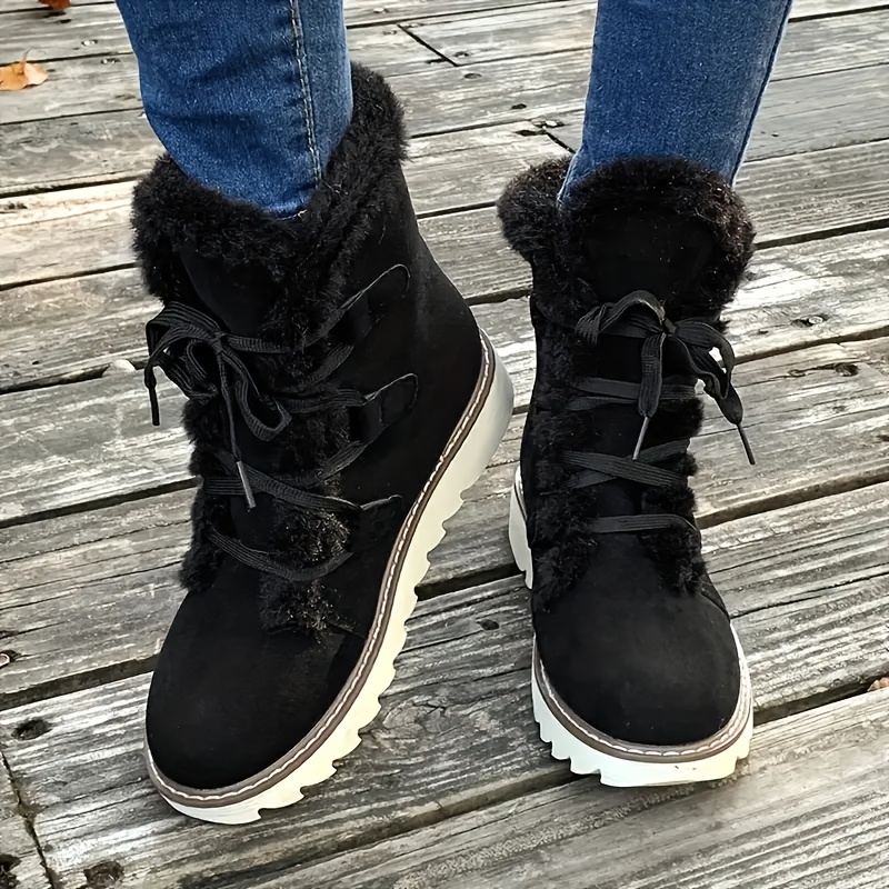 

Women's -lined Snow Boots - Solid Color, Lace-up, Non-slip For Winter