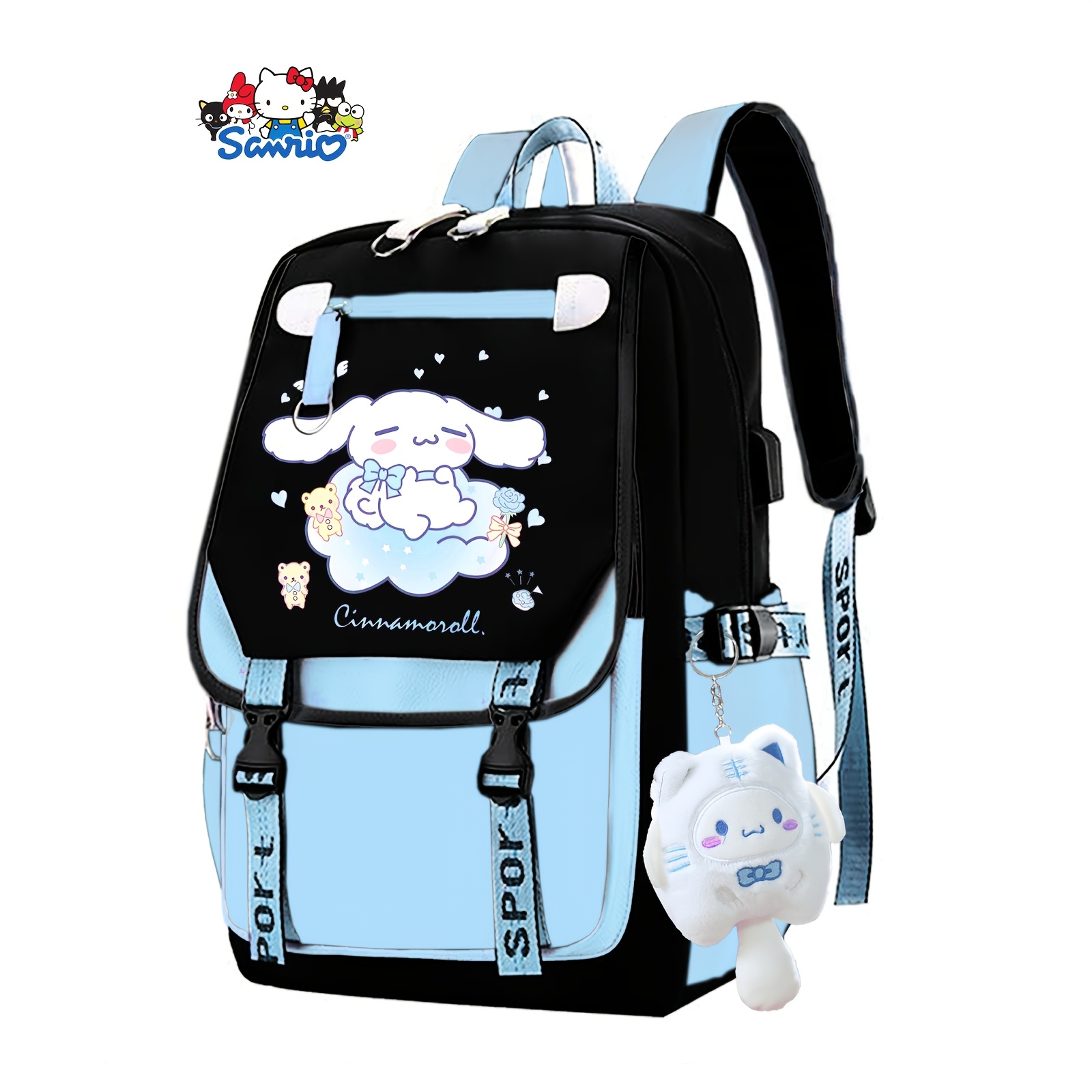 Dog Large Capacity Lightweight Backpack- Black And Blue Cartoon Design, Adjustable Shoulder Straps, Durable Nylon Travel And Laptop Bag, With Cute Pendant, Multiple Compartments For Organizing