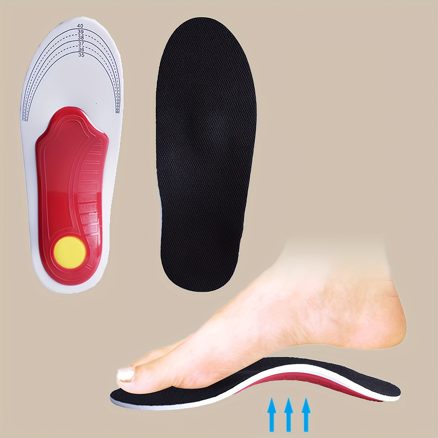 

1 Pair Eva Arch Support Insoles, High Shock-absorbing Sports Inserts, Design For Men And Women,