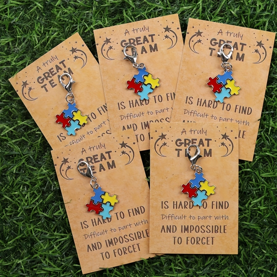 5pcs Of " Great Team" Puzzle Keychains With Cards - Made Of Alloy, Inspirational Thank-you Gifts, Pocket Hugs, Suitable For Mother's Day, Birthdays, And Back-to-school Appreciation Gifts