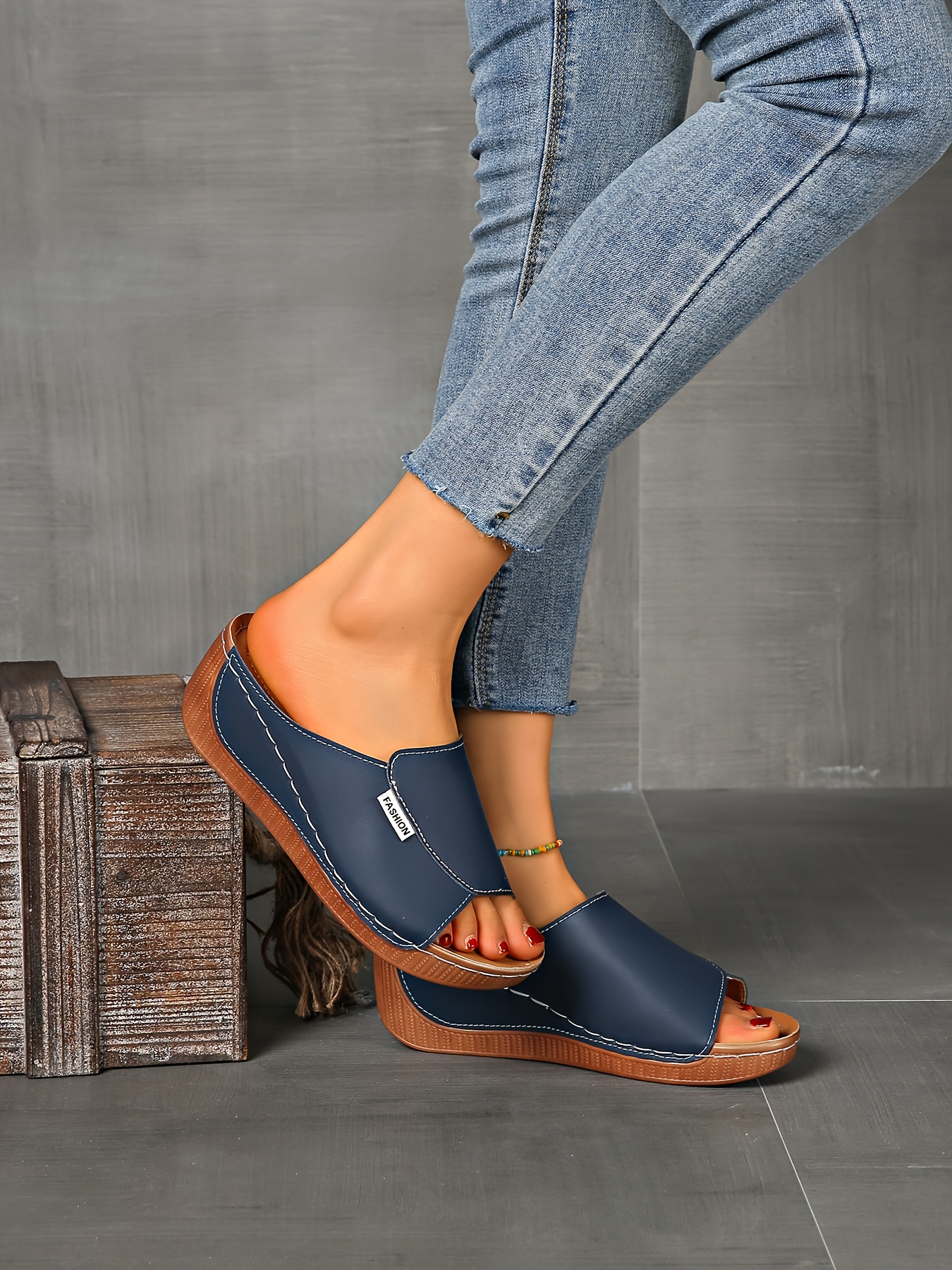   womens light blue slide sandals comfortable arch support breathable open toe design with soft rubber sole casual   heel slip on shoes for casual attire   cover upper Product details 26