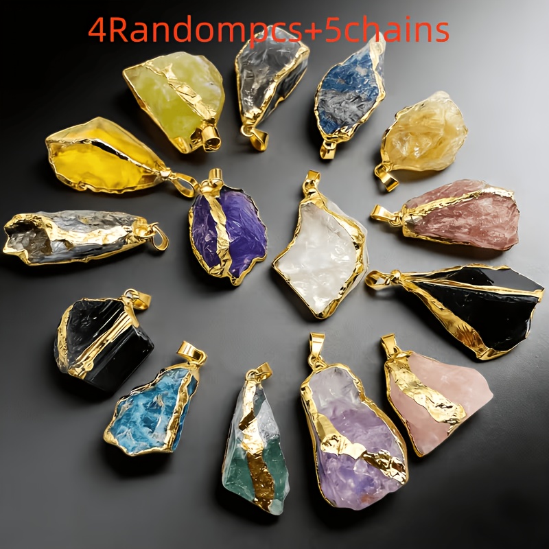 TEMU Lot de 9 pièces mélangées : 4 pendentifs de couleur aléatoire + 5 chaînes. Collier avec pendentif en de cristal à bordure dorée, irrégulière de