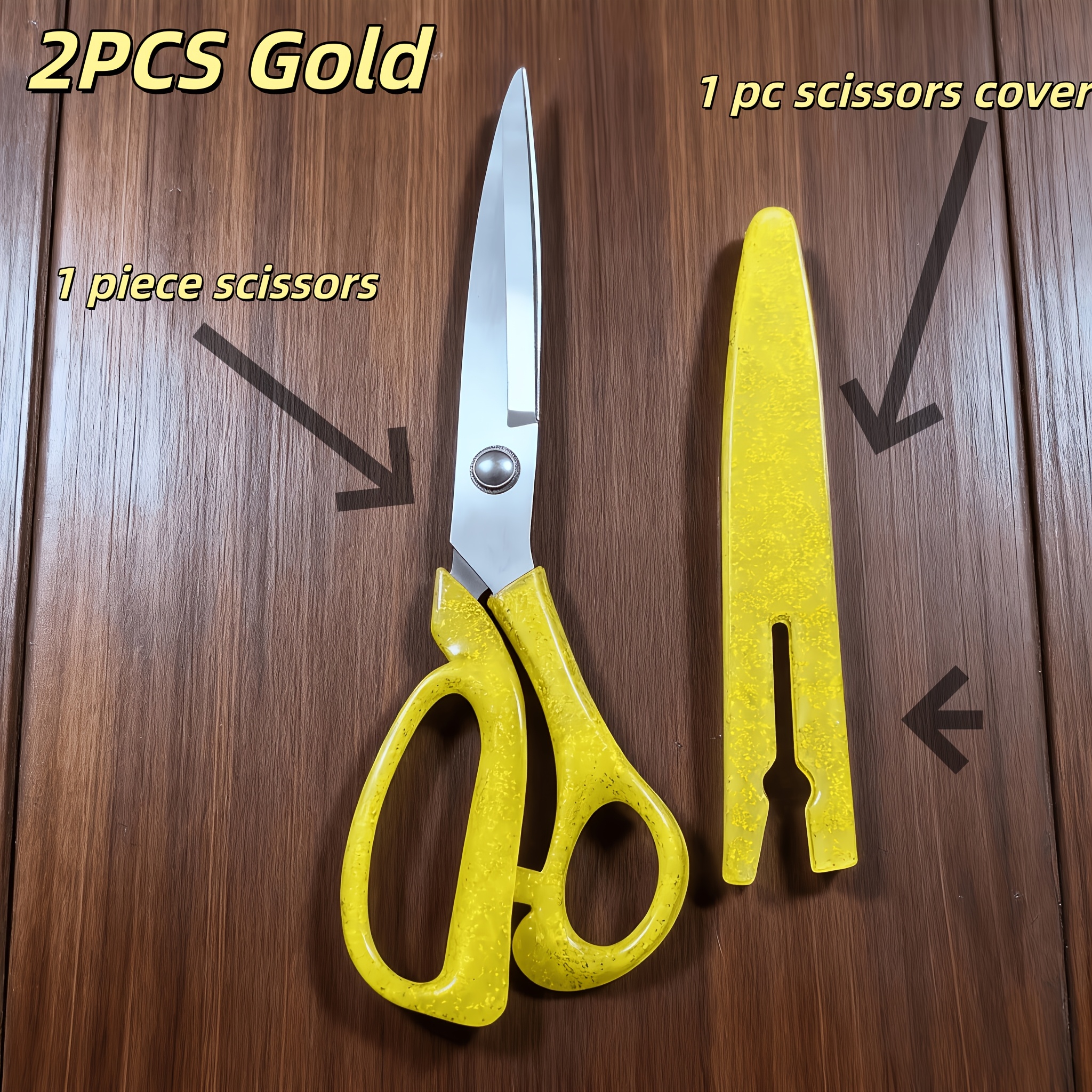 TEMU 2pcs 1pc Scissors + 1pc Scissor Sheath) Golden Fabric Scissors, Sewing Clothing Scissors Professional , Fabric Cutting Sewing Scissors, Scissors