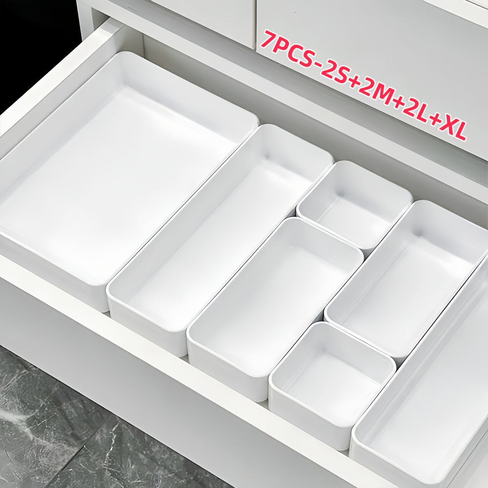 Image of 7pcs Set Of Drawer Organizers, Designed To Separate Cosmetics And Skincare Products On Your Vanity, Suitable For Drawers Of All Sizes, Desk & Drawer Organizer For Home Storage