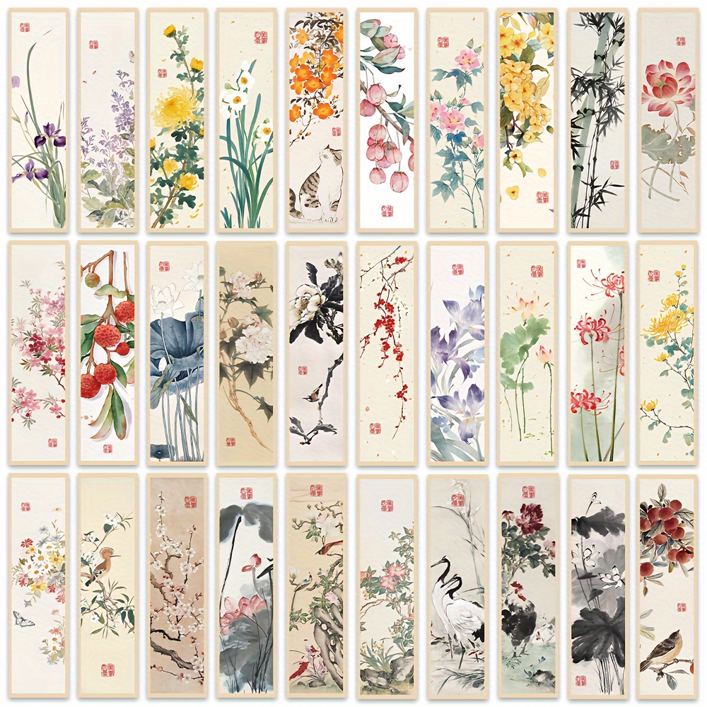Image of 30pcs Chinese Traditional Painting Bookmarks, Chinese Style Ink Wash Painting Decorative Reading Page Markers, Paper Cards, Student Stationery, Creative Gift, Book Clips