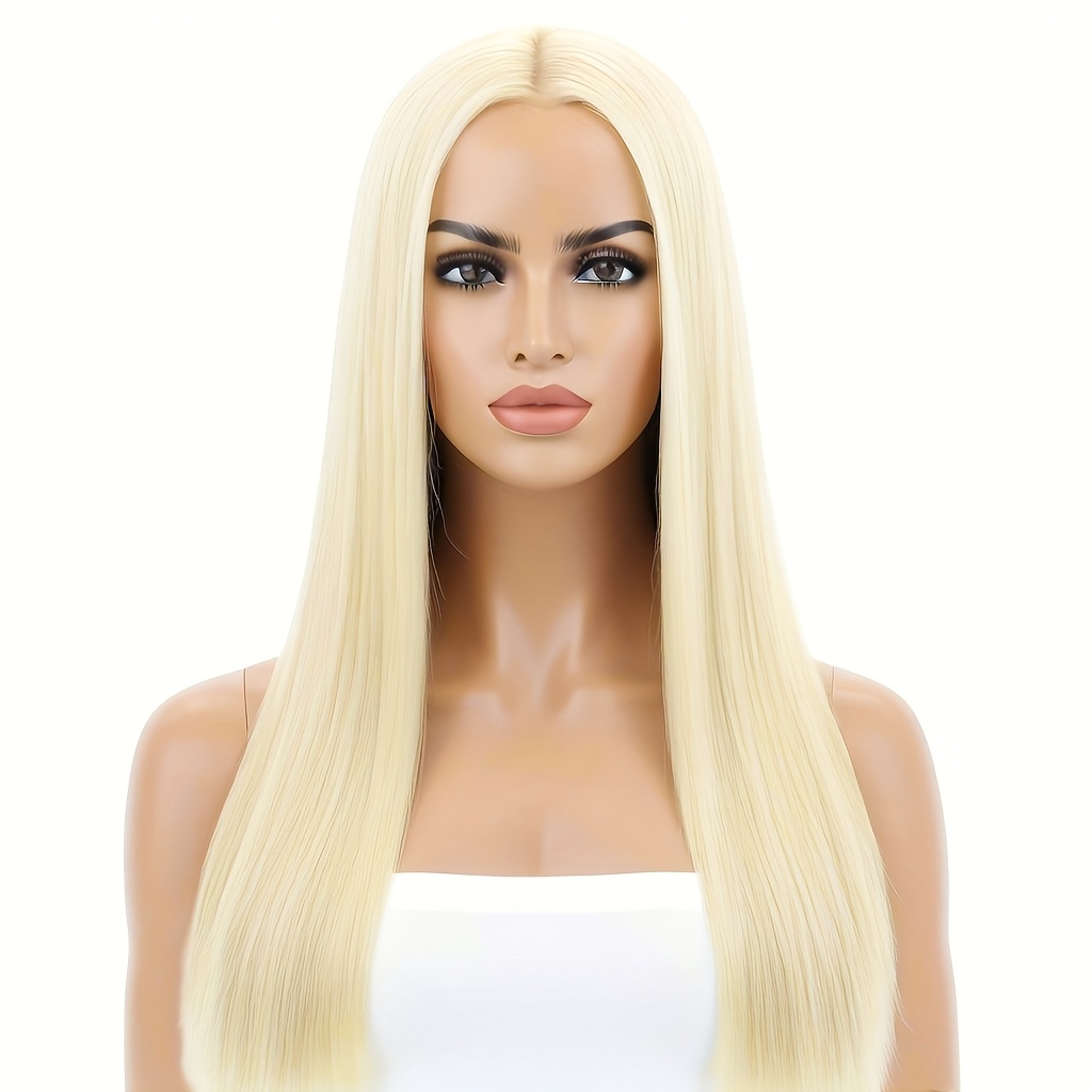 elegant long straight blonde wig middle Temu Kuwait