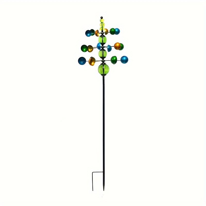 Image of Art Deco Metal Wind Spinner - 360° Rotating Colorful Garden Decor With Vibrant Glass Beads, No Electricity Needed Outdoor Wedding & Patio Ornament, Durable Metal Art For Natural Theme Spaces