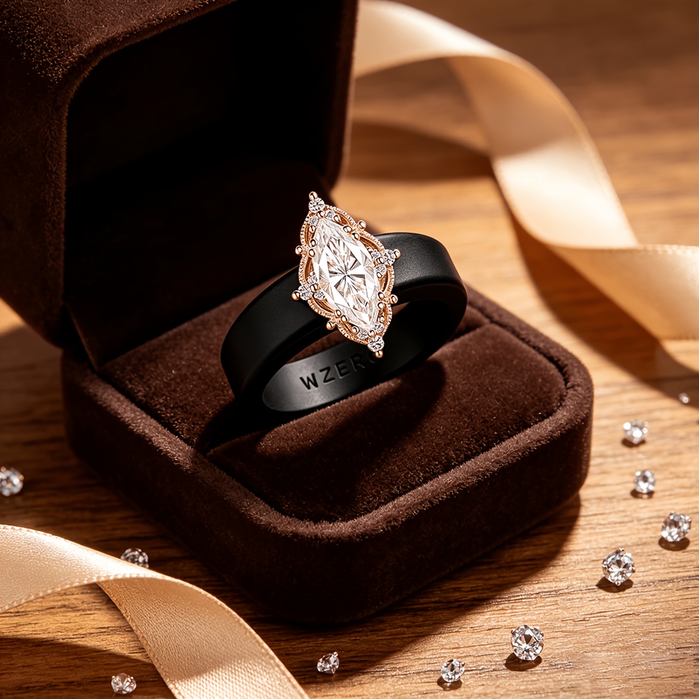 Women's Anniversary Eye-Shaped Zirconia Halo Silicone Ring
