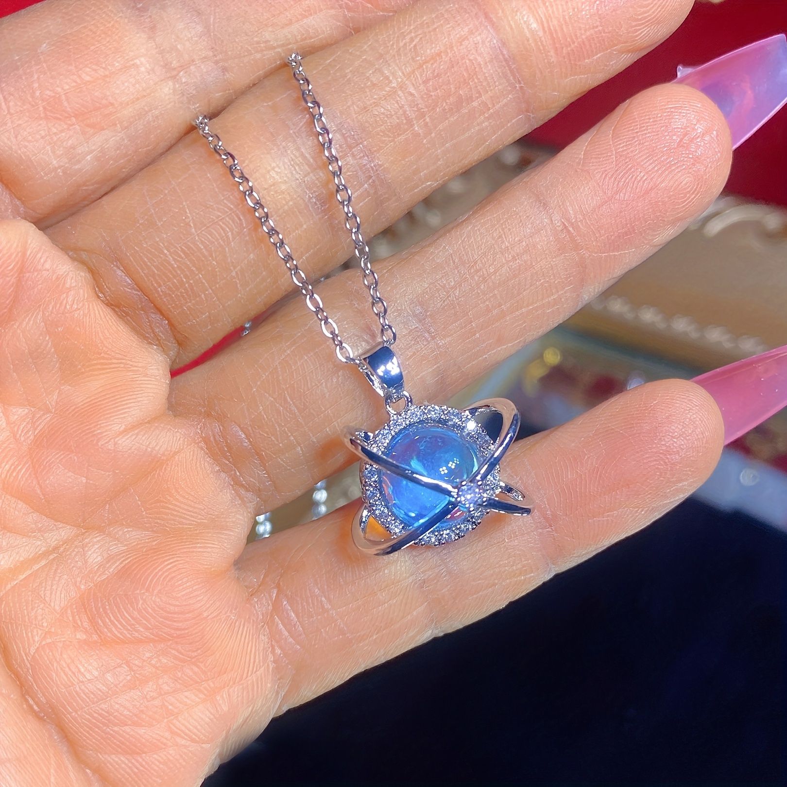 3pcs Dreamy Planet Starry Sky Necklace and Earrings Set