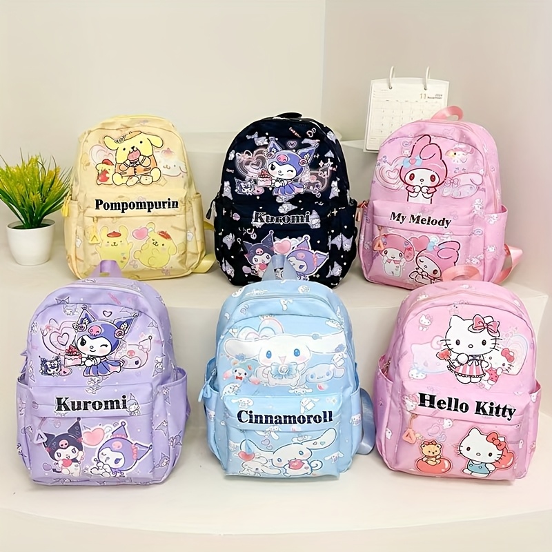 

Sanrio Cartoon Cute Kuromi Pattern Backpack, Women's Outdoor Nylon Bag With Zipper Closure And Polyester , Sanrio