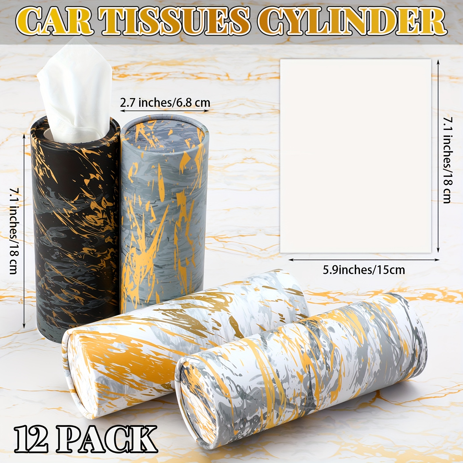 12 pack marble pattern tissue holder cylinder black white gray beige space saving vertical organizer for   office bathroom compatible with facial tissues napkins elegant marble design decorative storage container tissue holder for car travel essentials organizer sleek polished     modern decor smooth texture home organizers Product details 3