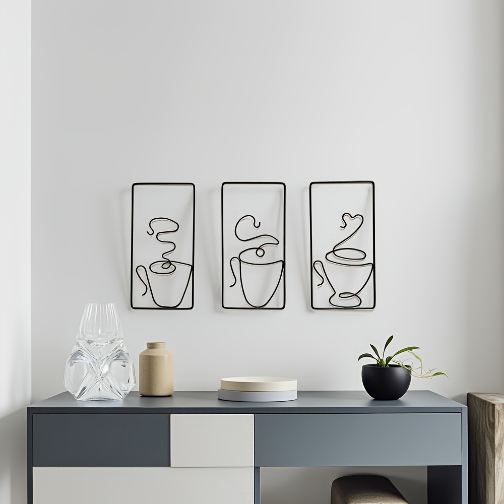 3 coffee mug wall decor black minimalist line - Temu United Kingdom