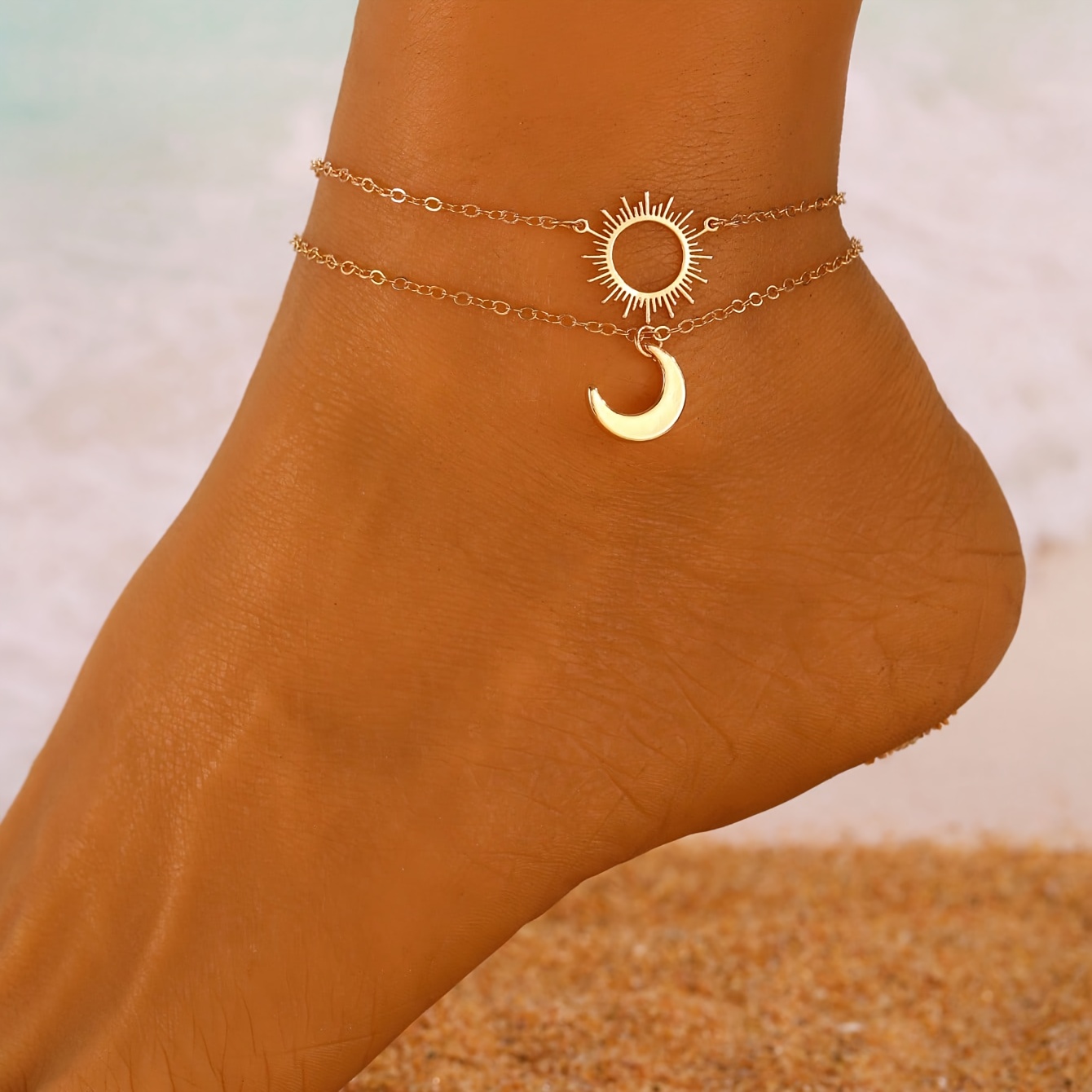 E-shop 2er-Set Sonne Mond Stück Damen Fußkettchen Stapelbar Sommermode Einfaches Freizeit-Accessoire Geeignet für Strandurlaub Party Alltagskleidung
