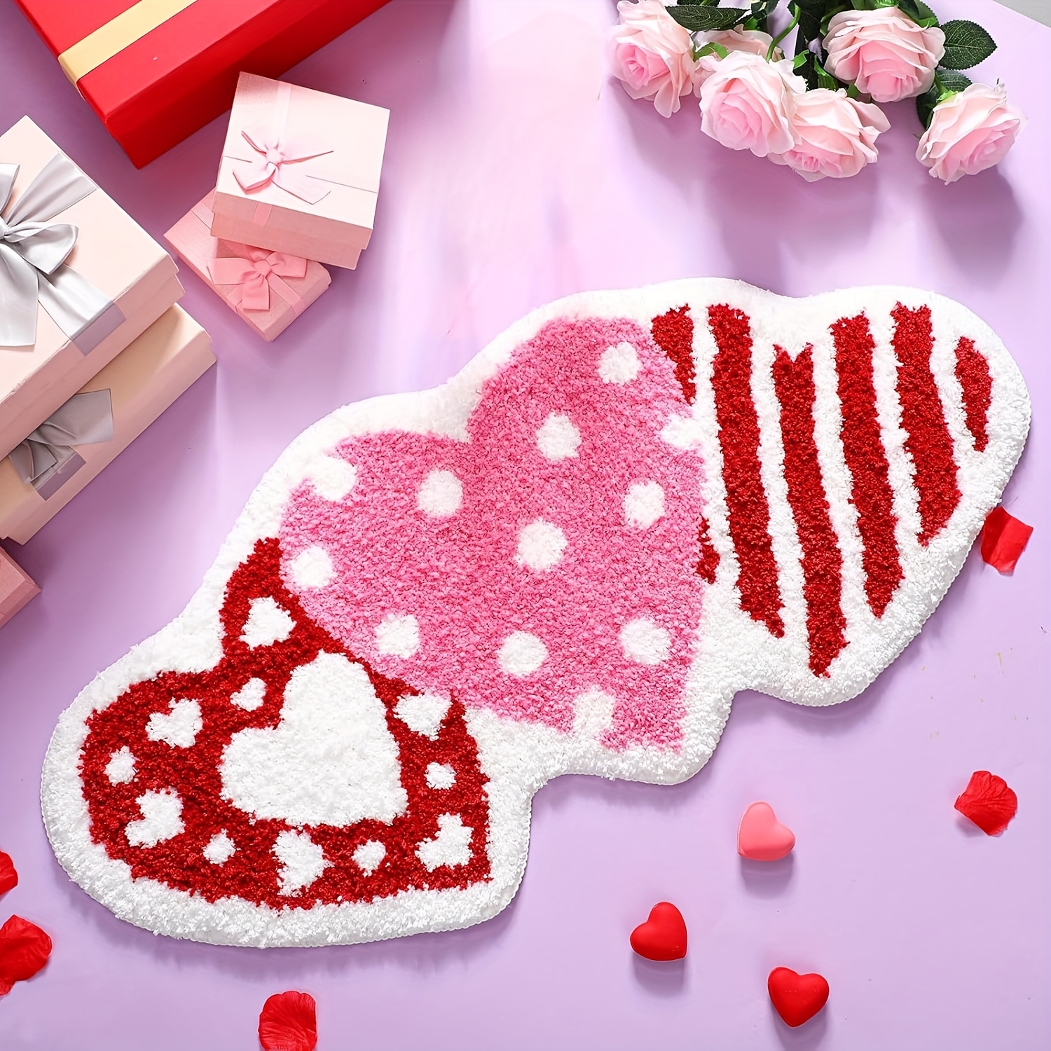 

1pc Heart-shaped Non-slip Area Rug, Polyester Cashmere, Knit Fabric, 420gsm, 1cm Thickness, Decorative Mat For Bedroom, Living Room, Bathroom