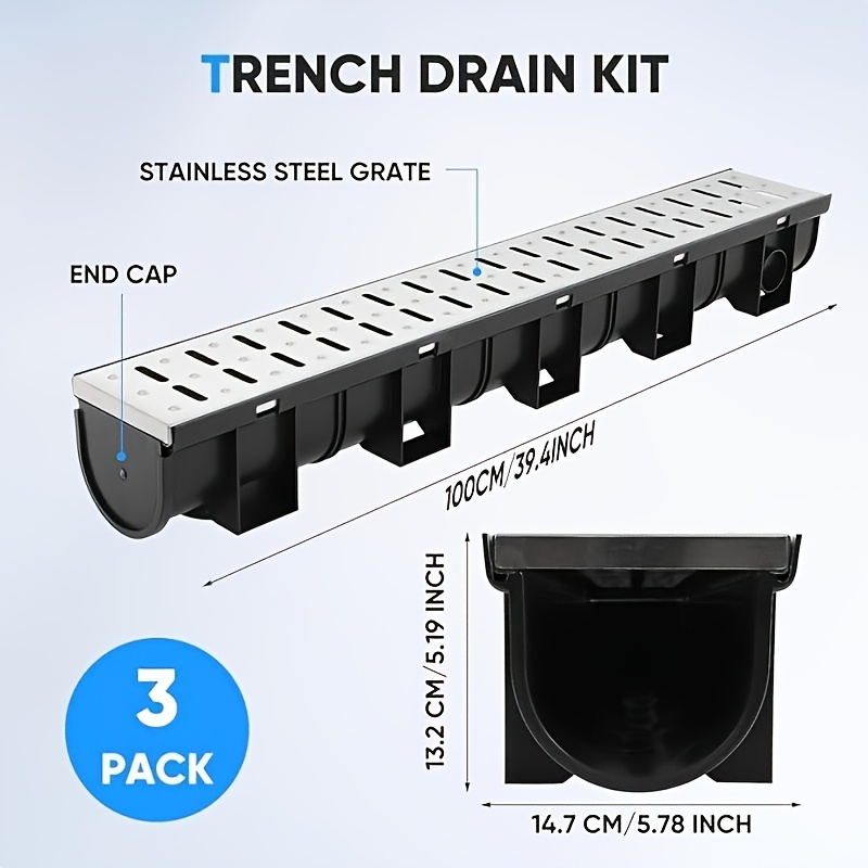 trench drain system 304 stainless steel grate hdpe channel water   solution for garage flooring   for driveway   deck
