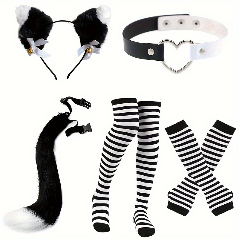 Cerchietto Orecchie Da Gatto Con Collare In Pizzo E Tatuaggio Facciale – Set Completo Per Halloween E Cosplay