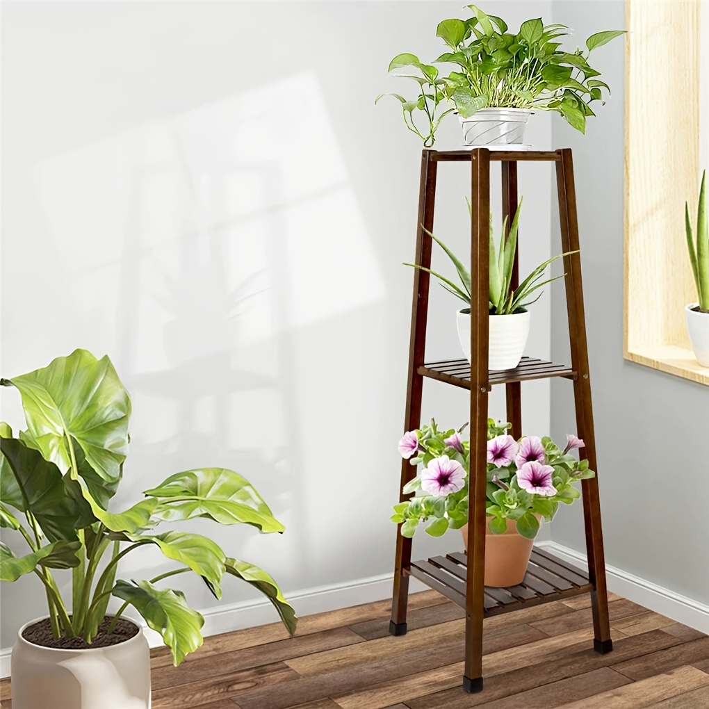 Bamboo 3-tier Tall Plant Stand Pot Vase Holder Display Shelf Rack Small Space For Patio Garden Balcony Yard Living Room, Brown