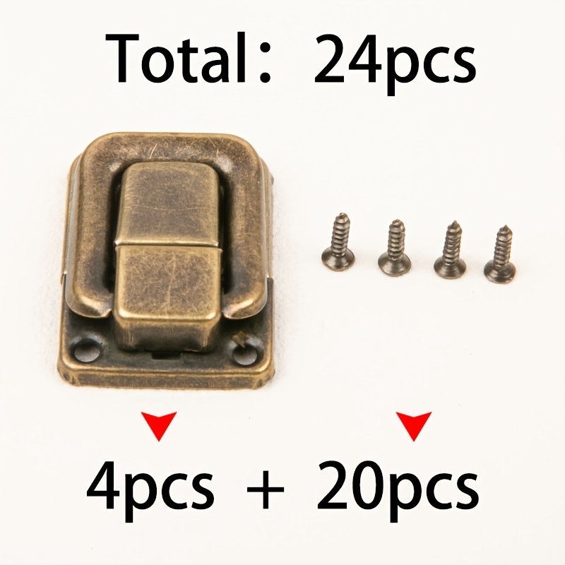 TEMU 4 Bronze Square Iron Latches + 20 Bronze 2x8 Screws, Total 24pcs, Gift Box Clasps, Jewelry Box Storage Box Spring Clasps, Hardware Accessories