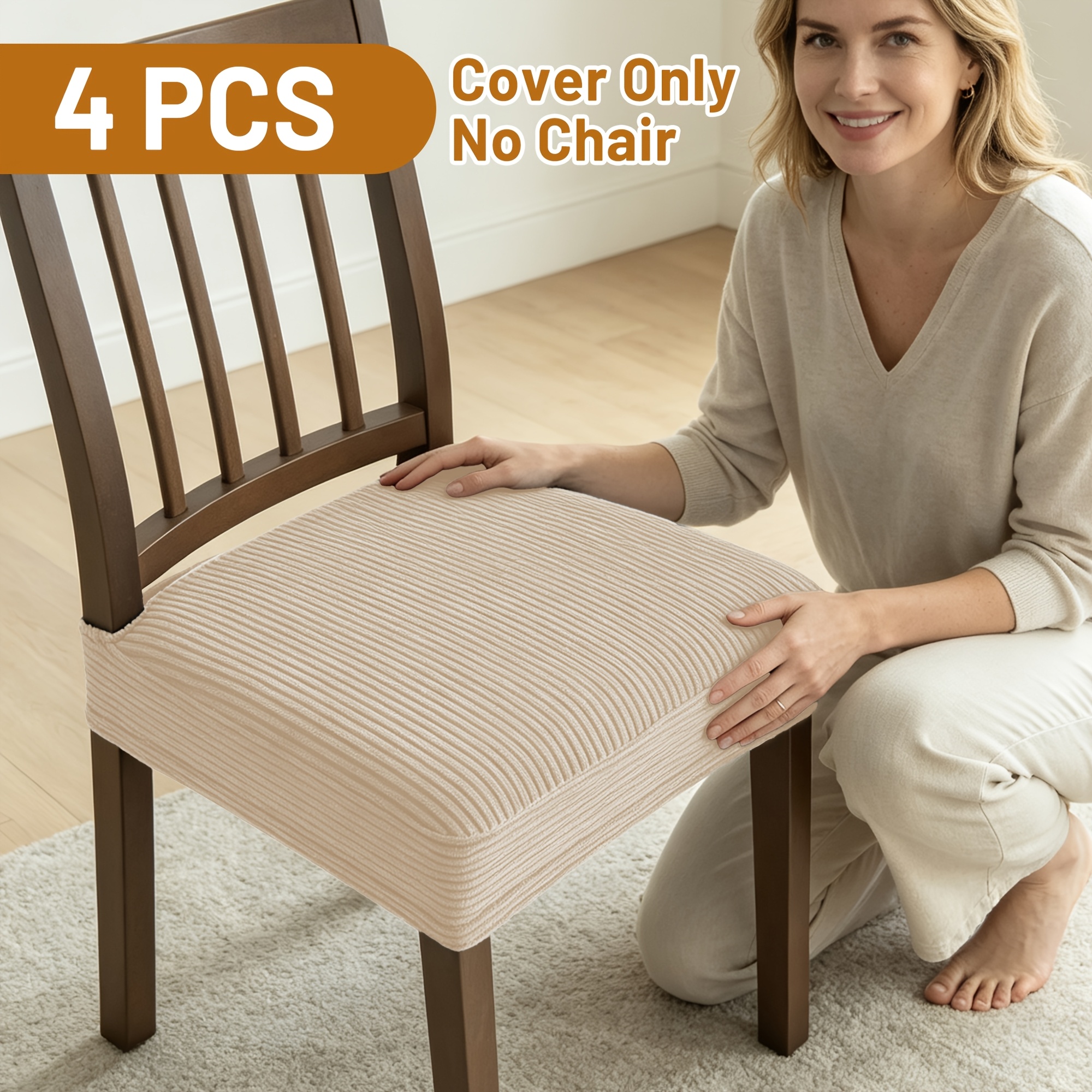 TEMU Housses de chaise extensibles 4/6 pièces pour salle à manger, housses de élastiques douces avec housses de coussin à rayures florales,