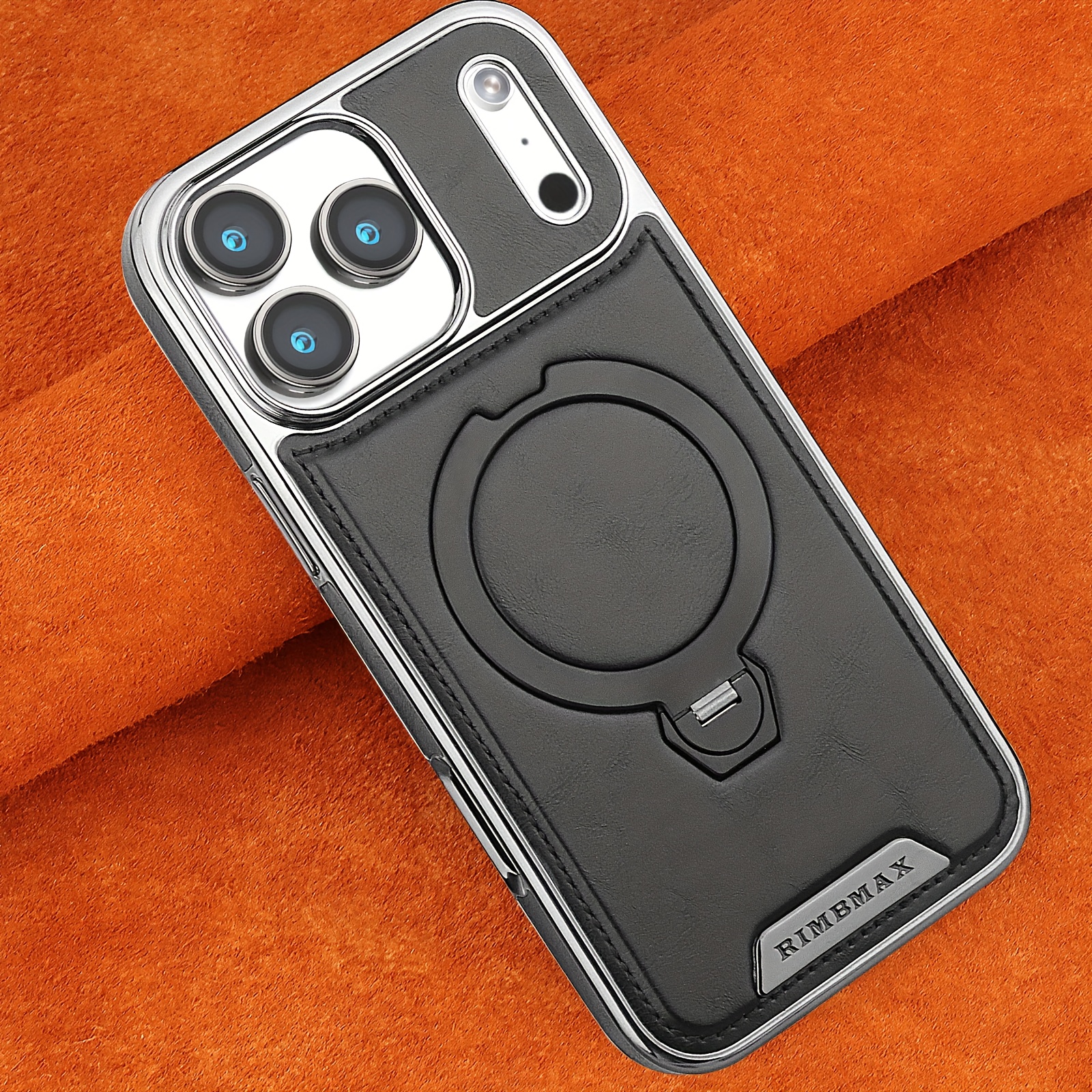 TEMU para teléfono: Carcasa de cuero sintético con soporte de pie para iPhone 18/17/16/15/14/13/12 Pro , compatible con cargador magnético y carga