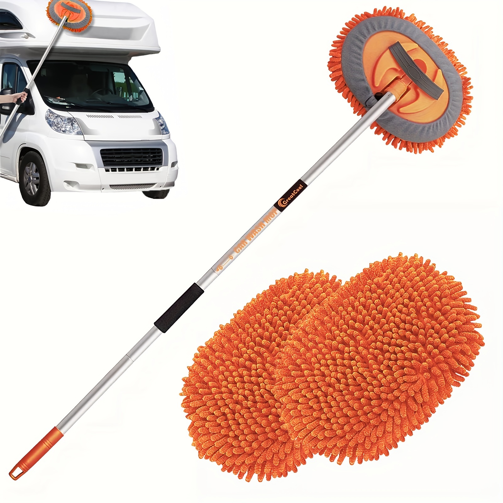 

62" Microfiber Car Wash Brush Mop Kit With Long Handle - Paint, Effective Cleaning For Cars, Trucks, Suvs, Rvs, Trailers - Soft Brush, Duster Mitt, No Battery Needed