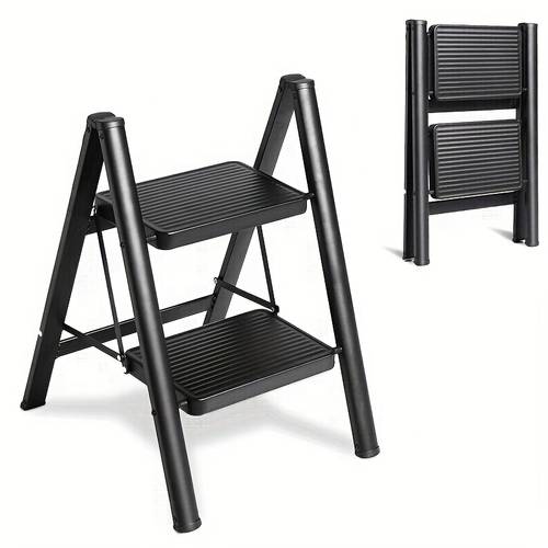 2 step folding ladder with anti slip design sturdy wide pedal home ladder lightweight and portable suitable for home and kitchen multi purpose use space saving