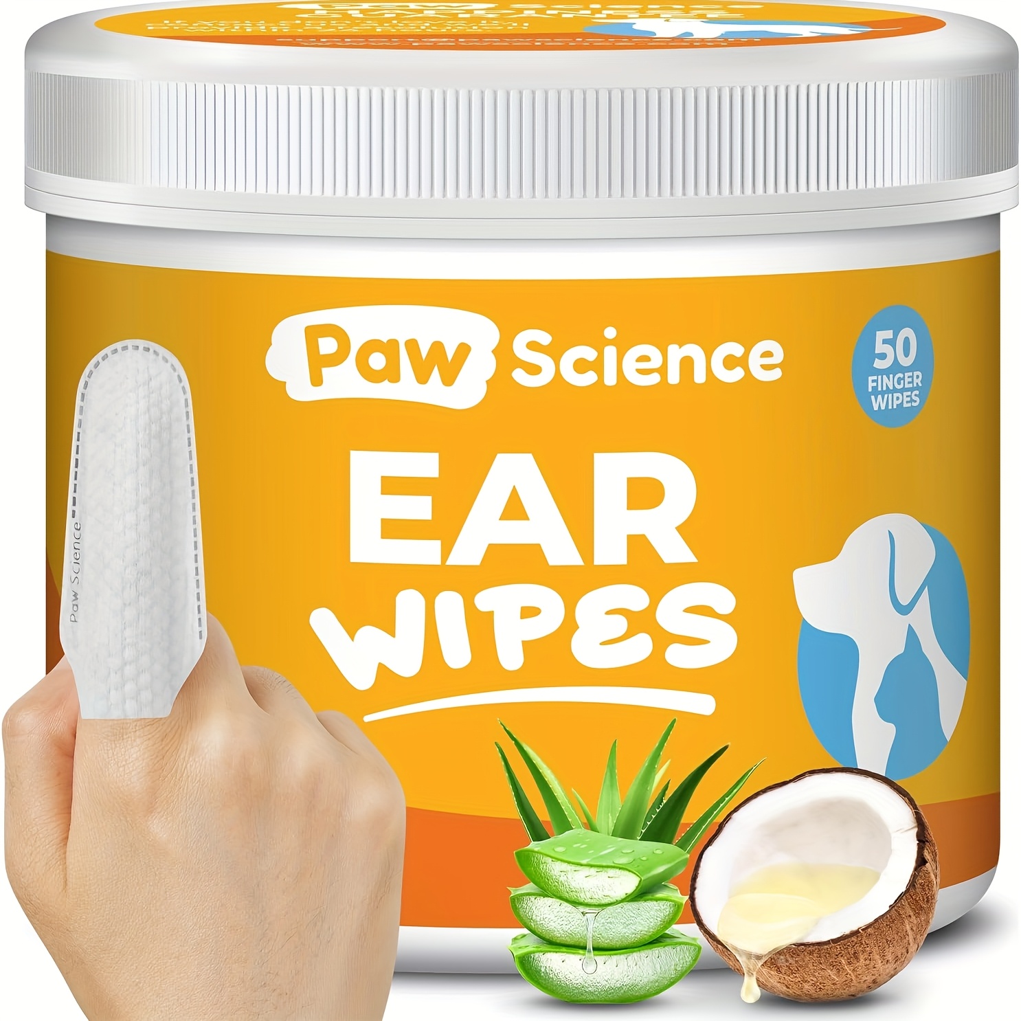 TEMU Dog Ear Cleaner Wipes | Finger Wipes For Dogs - Cleaning, Soothing, Deodorizing, Relief - Coconut Scent, Suitable For All Breed Sizes