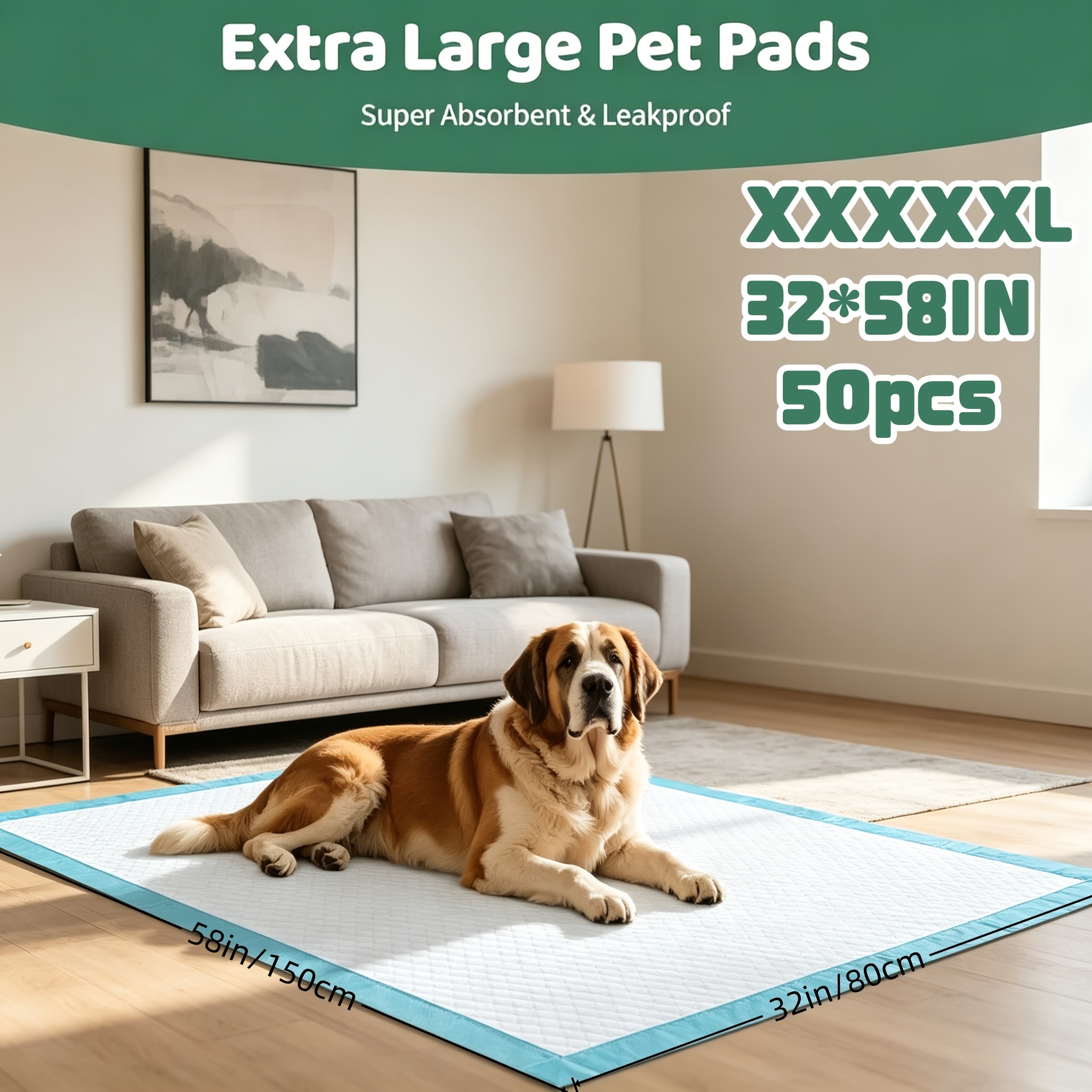 TEMU 32 X 58in Extra- For Large Size Urine Pad Extra- For Large Disposable Pet Training Pads, Urine Pads, Suitable For Large Dogs And Lactating Dogs