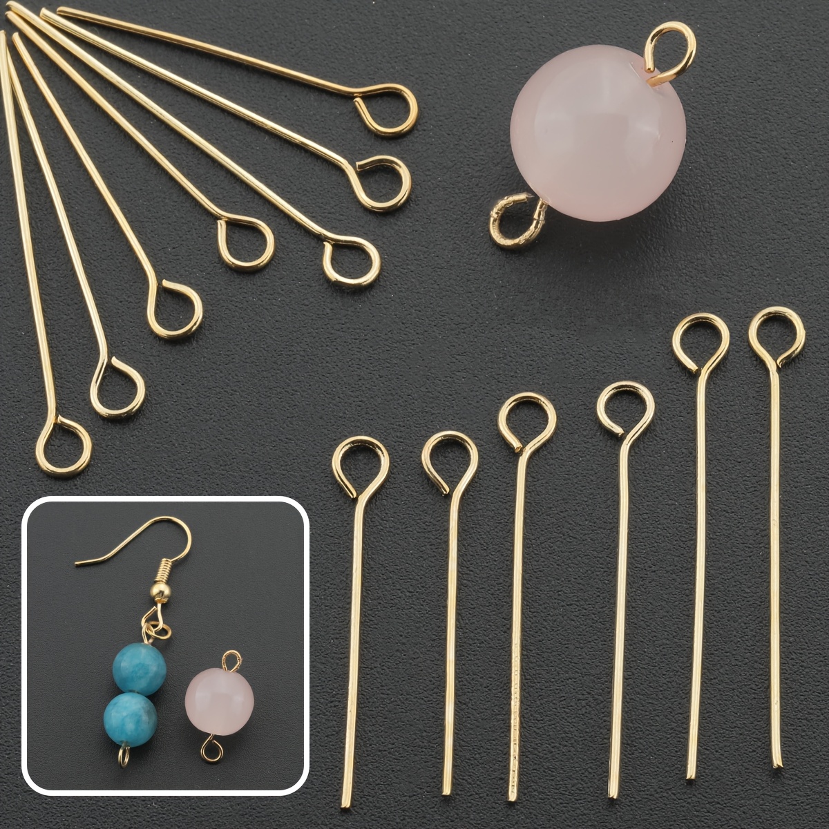 TEMU 25 piezas de alfileres de cabeza para hacer joyería DIY, pasadores en L de acero inoxidable electrochapados al vacío, pasadores en L de 22-28 mm
