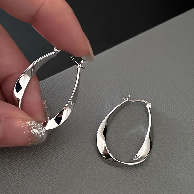 

Hypoallergenic Sterling Silver Plated Hoop Earrings Elegant Vintage Style Suitable For Women Daily Party Ear Decor, Minimalist Geometric, Twist Circle Earring, Gift For Her