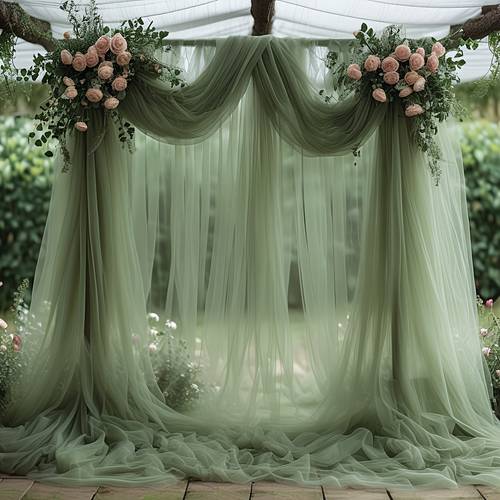 1pc tulle fabric material 100 polyester sage green sheer solid color decorative curtain table runner exquisite polyester fabric suitable for christmas halloween anniversaries and used for wedding arches chair backdrops table decorations
