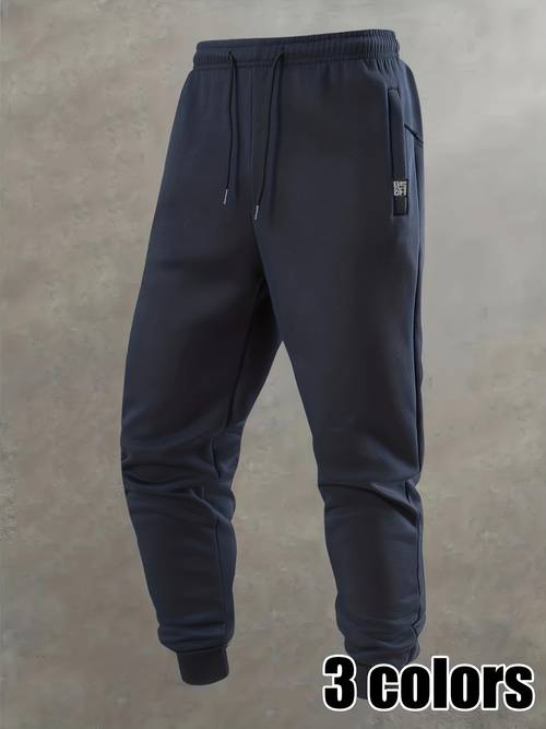 3 color mens fashion trousers comfortable and soft fabric double sided zipper pockets drawstring waist embroidered pockets commuting outdoor activities walking running cycling an ideal gift