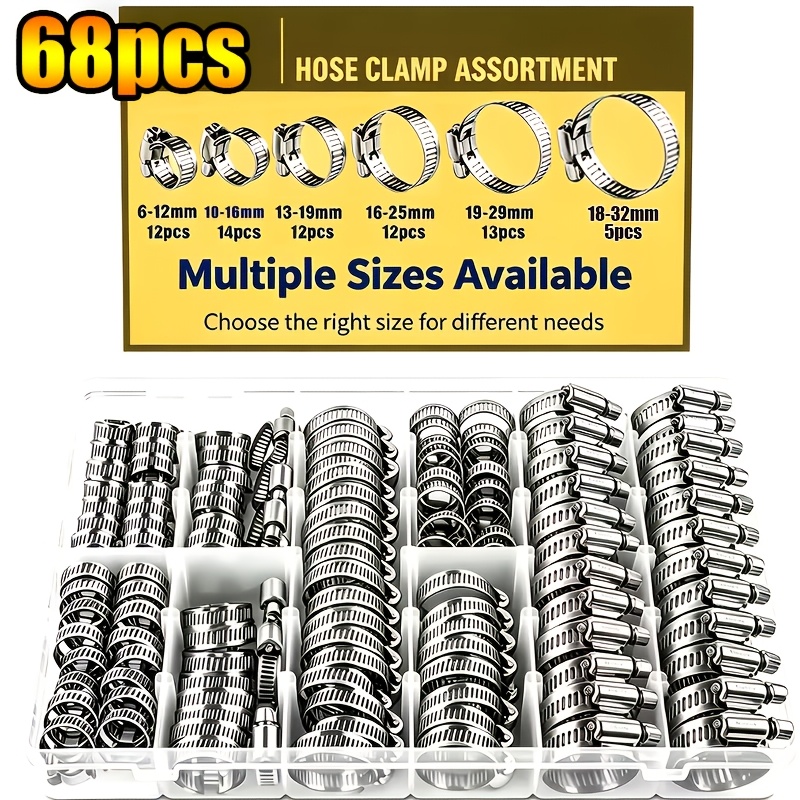 TEMU Stainless Steel Worm Gear Nut Hose Clamp Set, Adjustable Fuel Line Connector Clamp, Suitable For Plumbing, Automotive, And Garden Hoses