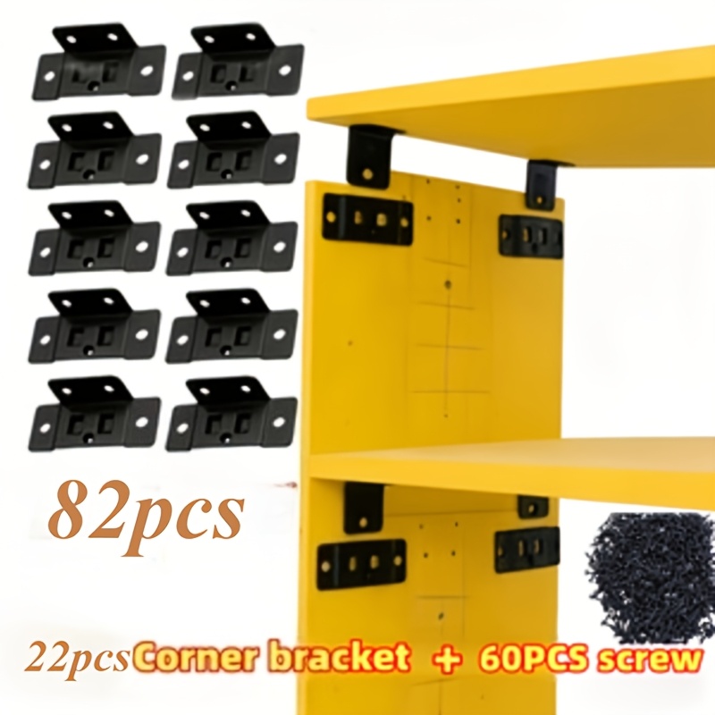 TEMU 82pcs Set (22 Gussets And 60 Mounting Screws) Metal Fixing Buckle -one Insert, L-shaped 90-degree Connector, Suitable For Furniture Racks,