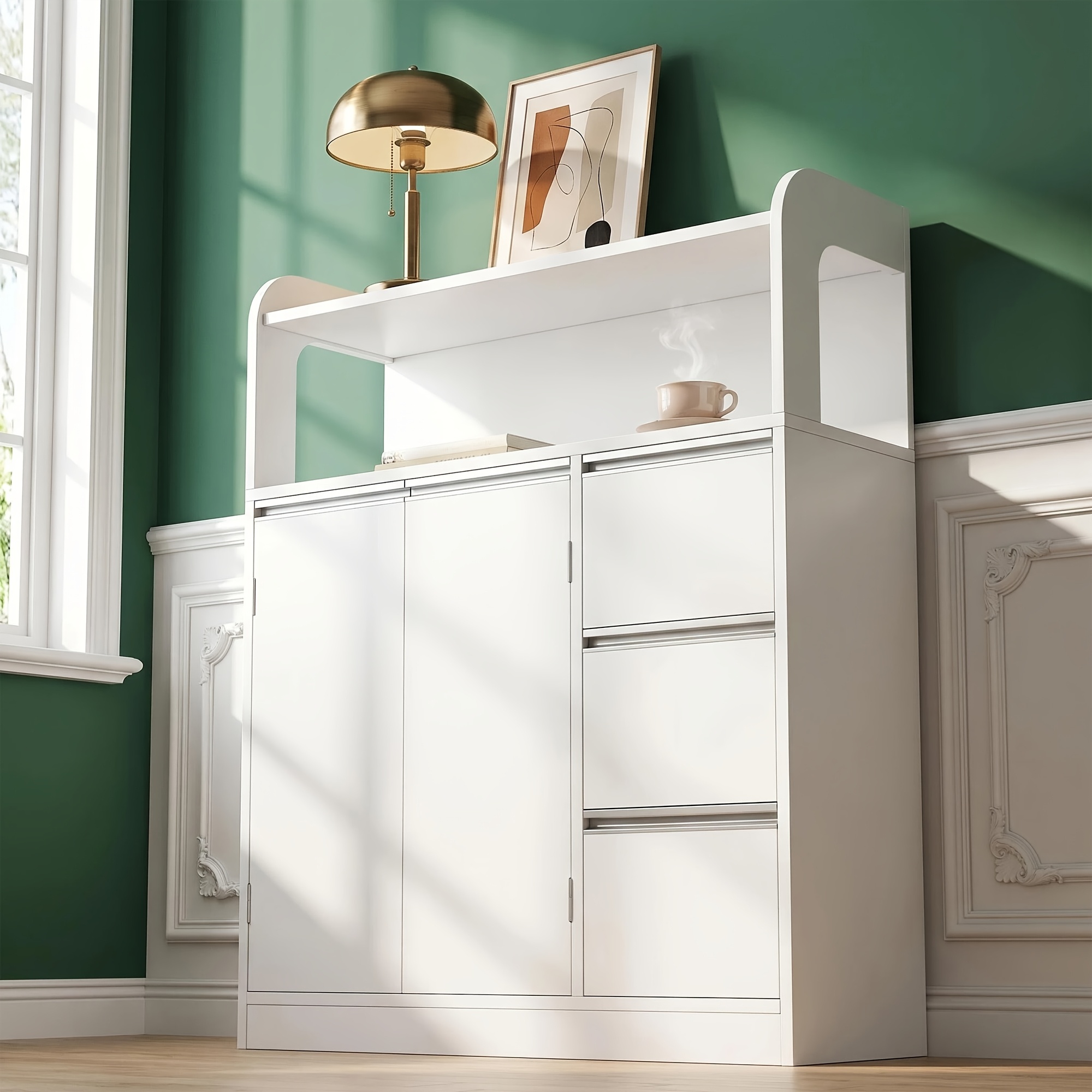 Multi-functional Freestanding Storage Cabinet With Enclosure, Featuring 3 Adjustable Shelves And . Modern For Bathroom Or Living Room. Dimensions: 81×31×93cm