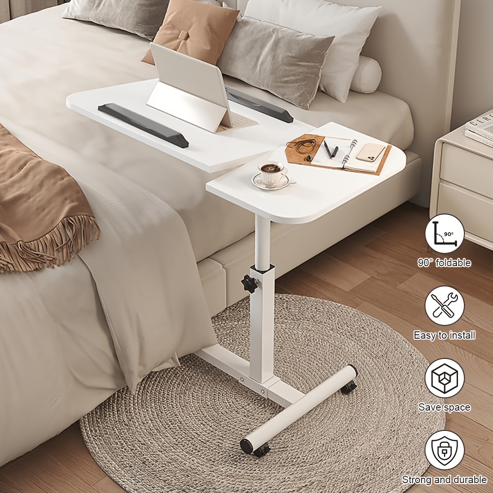 TEMU Height Adjustable , Rolling Side Table With 360-degree Swivel And Tilt Top, Adjustable Stand Desk Laptop Table, Study Desks Bed Side Tables Home