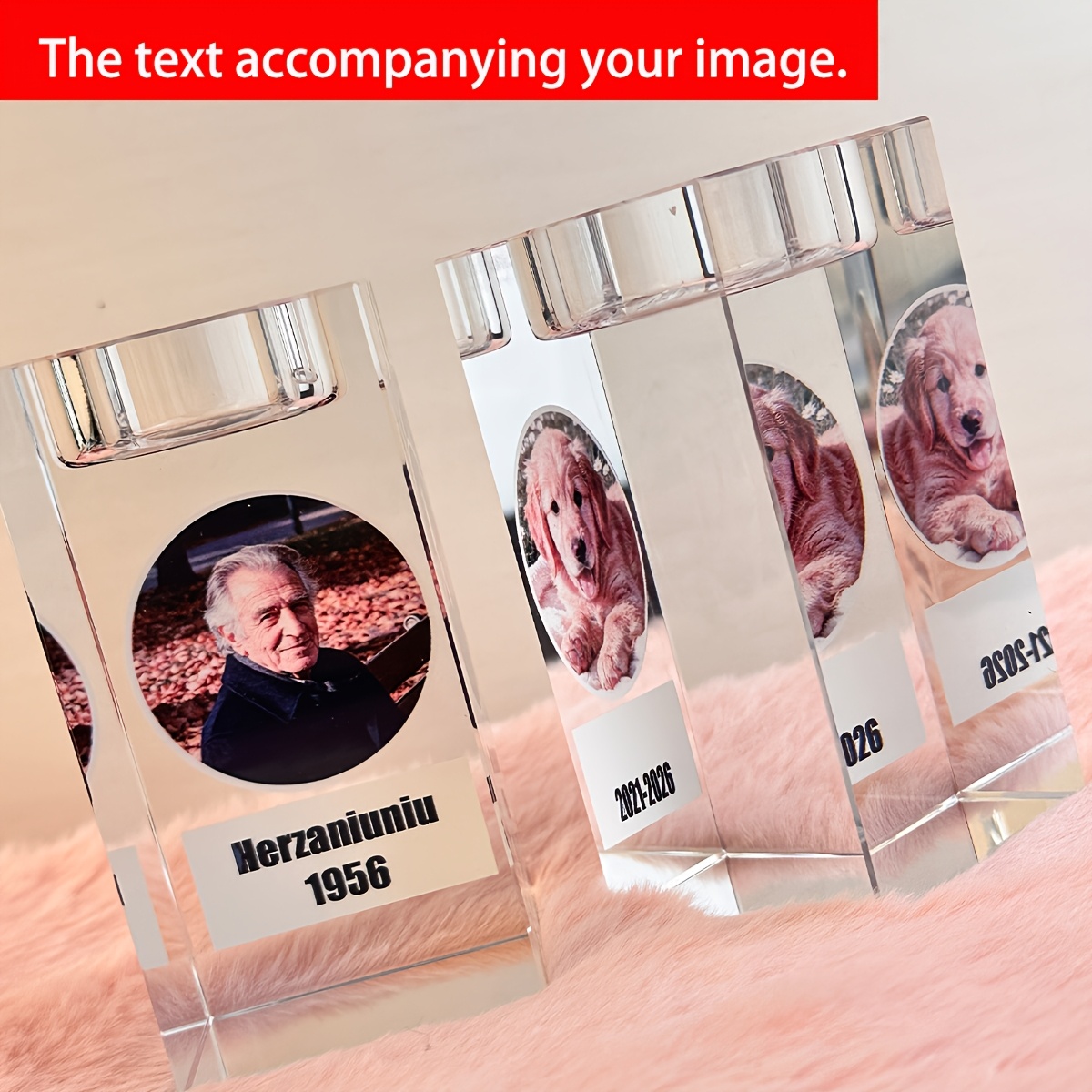 TEMU Custom Text Photo Personalized Artificial Crystal Candlestick Album Suitable For Memorializing Pets, Birthdays, Weddings, Graduation Ceremonies,