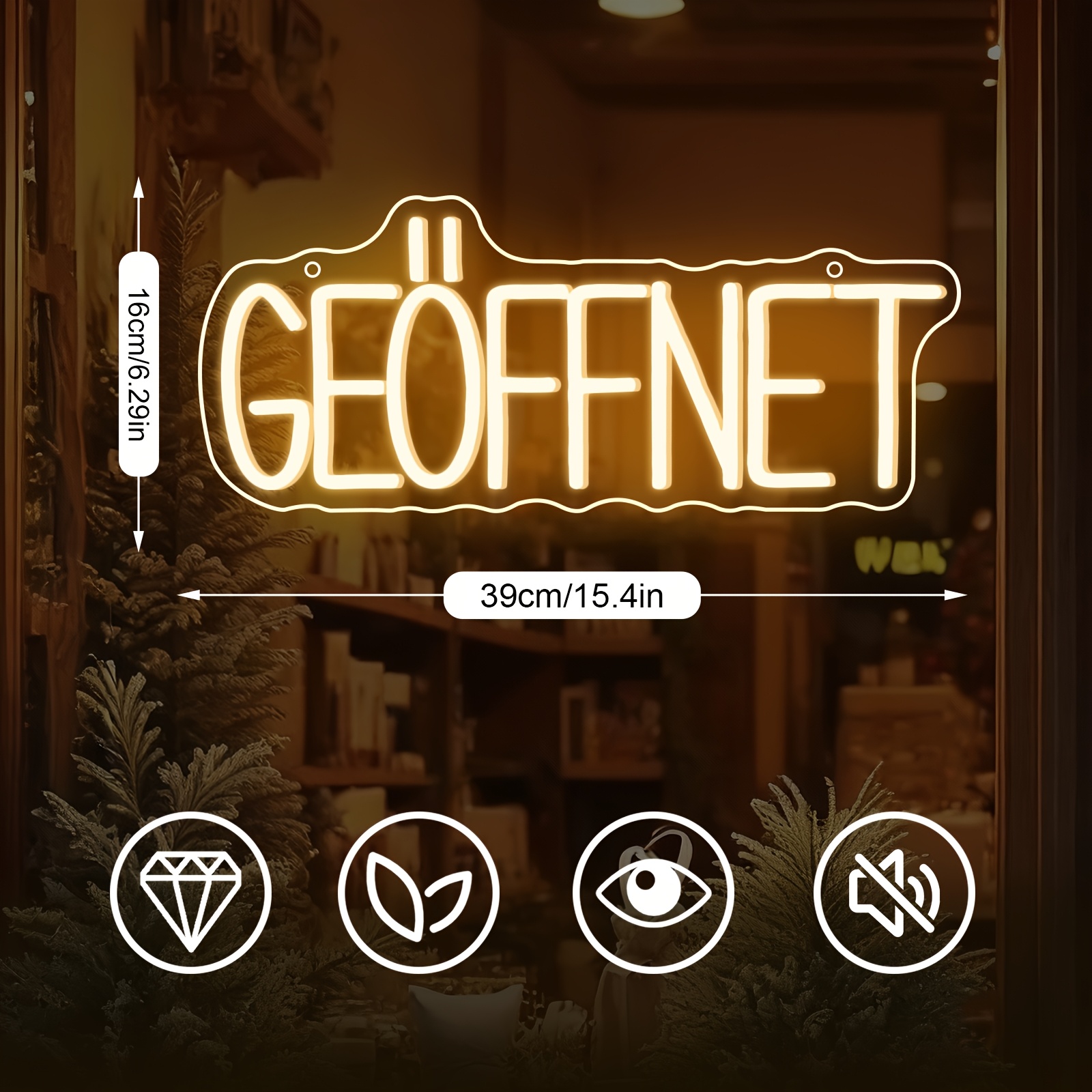 E-shop Beleuchtetes warmweißes Neon-Schild, offene Leuchtdarstellung, LED-Schilderung, Hängeaufsteller, Türschild, USB-betrieben mit einstellbarer
