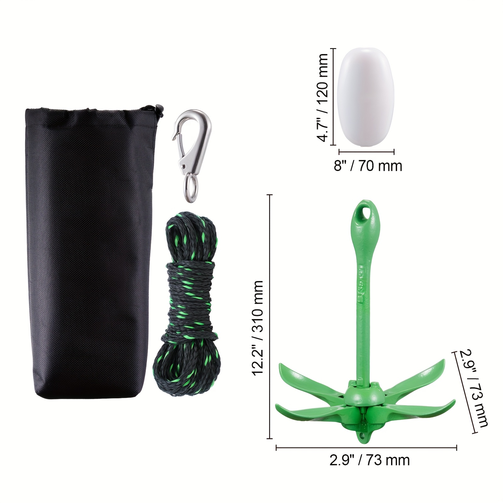 TEMU Vevor Kayak Anchor Kit, 3. Paddle Board Anchor Kit With 26.2ft/8m Rope And Buoy, Folding Small Boat Anchor With Storage Bag And Snap Hook, Kayak
