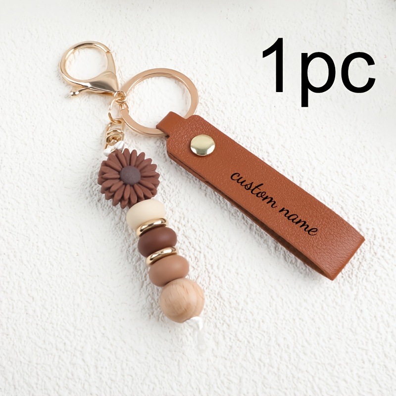 TEMU Personalized Daisy Beaded Keychain For Women. Custom Name Bag Charm. Cute Keychain. A Personalised Gift Ideal For Special Occasions Such As