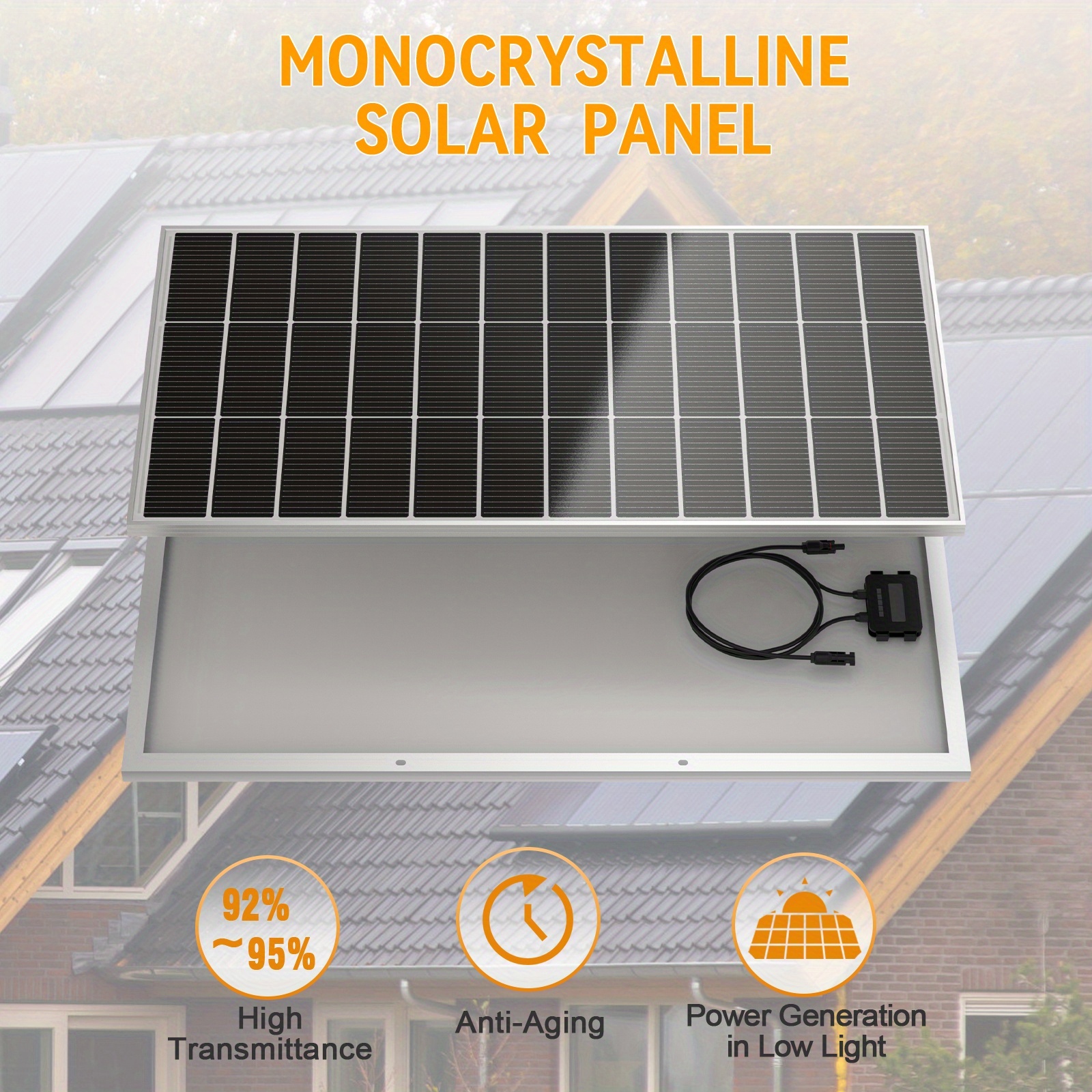 TEMU 1pc 200 W 12 Volt/24 Volt Solar Panel High-efficiency Monocrystalline High Power Conversion Solar Panel For Rv, Camper, Vehicle, And Other Off Grid Applications