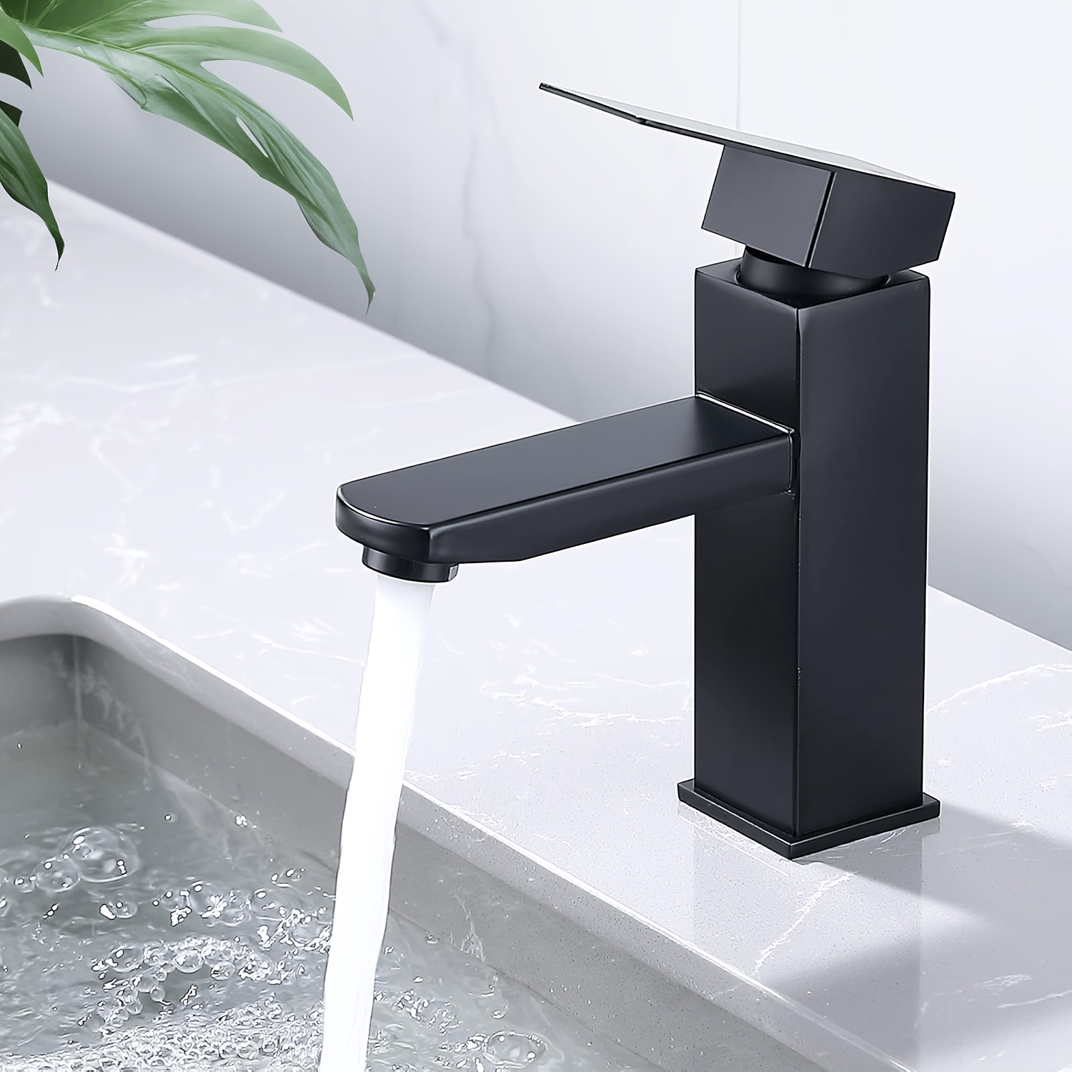 Image of Modern Black Brushed Bathroom Sink Faucet With Single Lever Mixer Tap, Valve & Valve Suitable For Basin, Shower, Bathtub, Sink - Installation With Connector (no Plumbing Required)