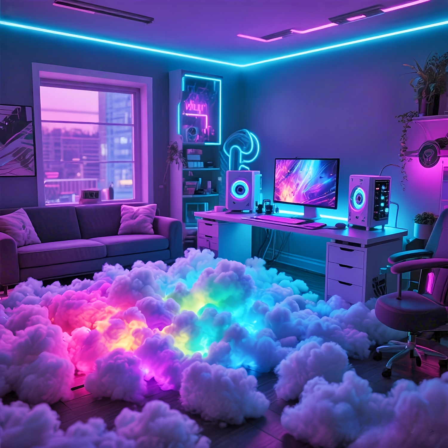 3D Thunder Cloud Night Light with Music Sync Mode 197inch, Perfect for Gaming And Party Decorations. Ideal for Computers, Tvs And E-Sports Setups, Featuring Adjustable Color-Changing Effects, Cloud Lights for Ceiling