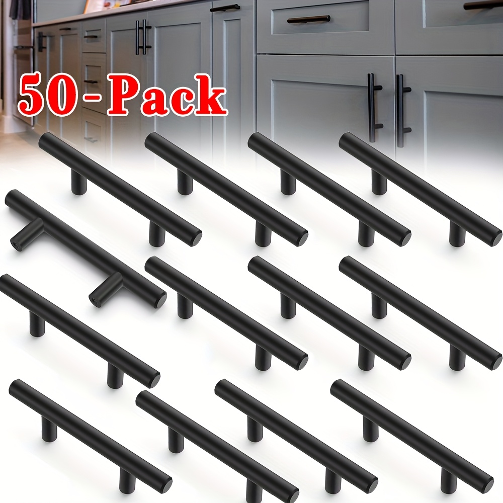TEMU 50-pack 6-inch Stainless Steel Cabinet Pulls, 3, 75" Center Drawer Handles With 2, 5cm Screws, Matte Black Finish For Kitchen Vanity Cabinets