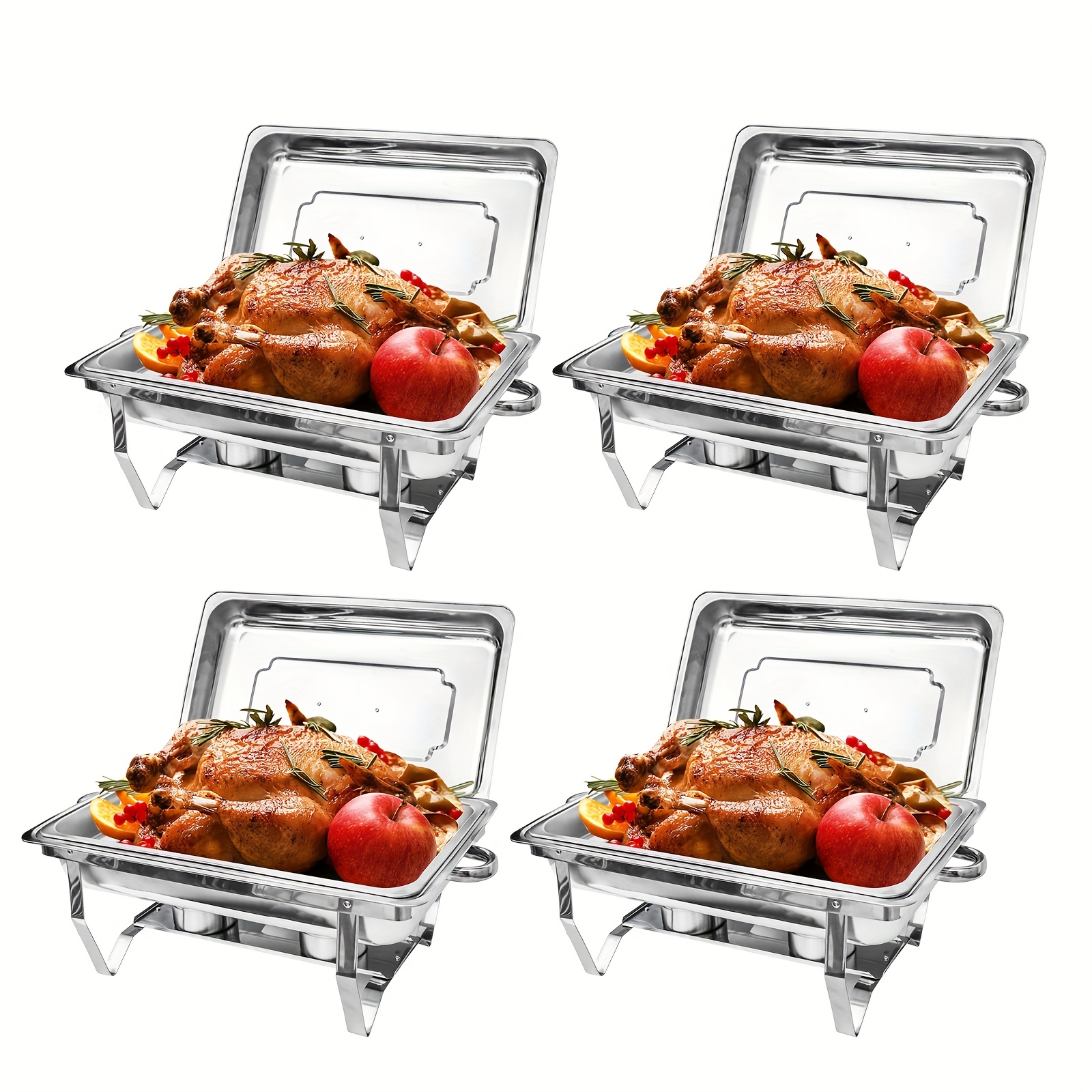 Image of 2/4/6 Pack 9qt Chafing Dish Buffet Set Stainless Steel Food Warmer Chafer Complete Set With Water Pan, Chafing Fuel Holder For Party Catering- Cooking
