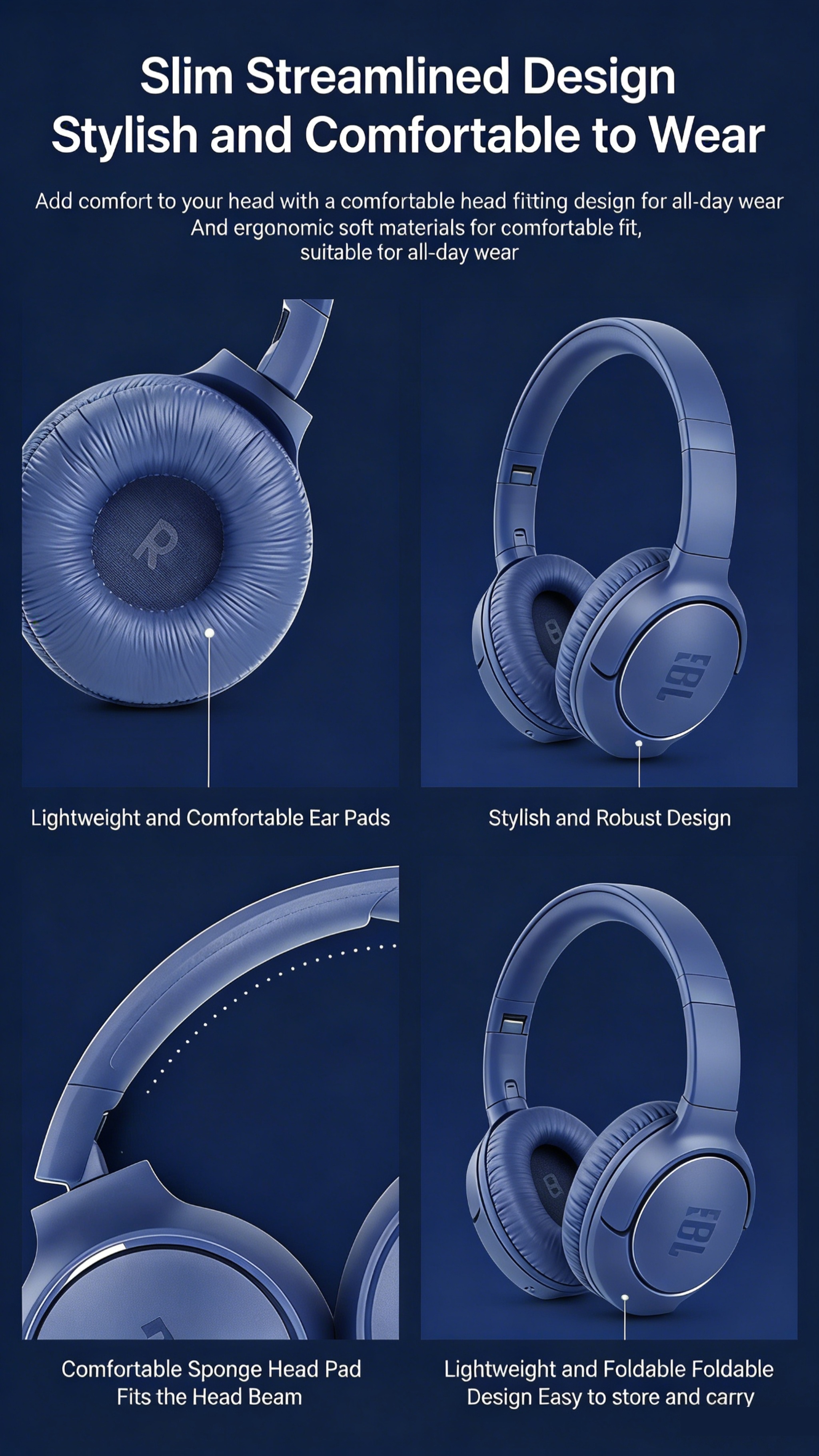 Auriculares Inalámbricos Over-Ear JBL Tune 510BT | Auténticos, Batería de Larga Duración de 40H, Carga Rápida de 5 Minutos, Plegables y Portátiles, Bajos Puros, 75 Años de Herencia Acústica JBL, Aislamiento de Sonido, Inalámbricos, Batería de Polímero de Litio