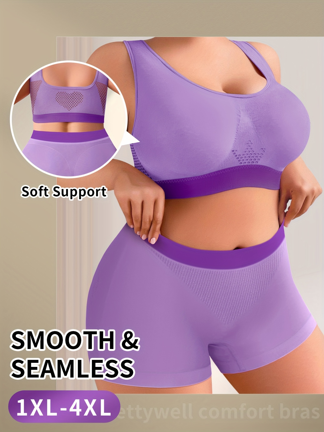 1pc Seamless Low Waist Panty Full Coverage Underwire-Free Comfortable Style Plus Size Bra in Rose, MIOTAN