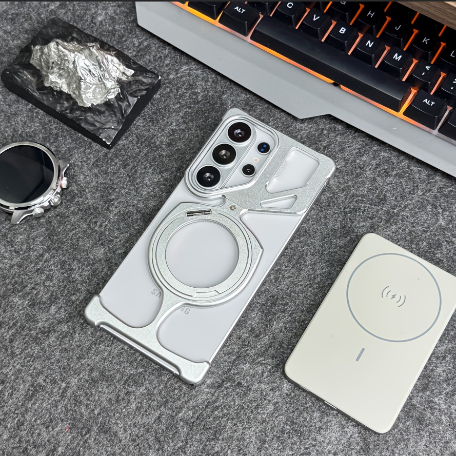 TEMU Phone Case - New Metal Phone Case, Hollow Is To Heat Dissipation, Supports Magnetic And Wireless Charging, Has -degree Rotatable Stand, Suitable