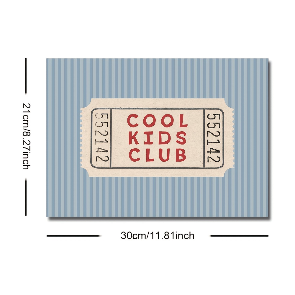 TEMU 2d Flat, 1pc 1pcs Cool Kids Club Poster - Horizontal Blue Striped Nursery Wall Art Suitable For Room Decor, Minimalist Modern Baby Boy Painting,