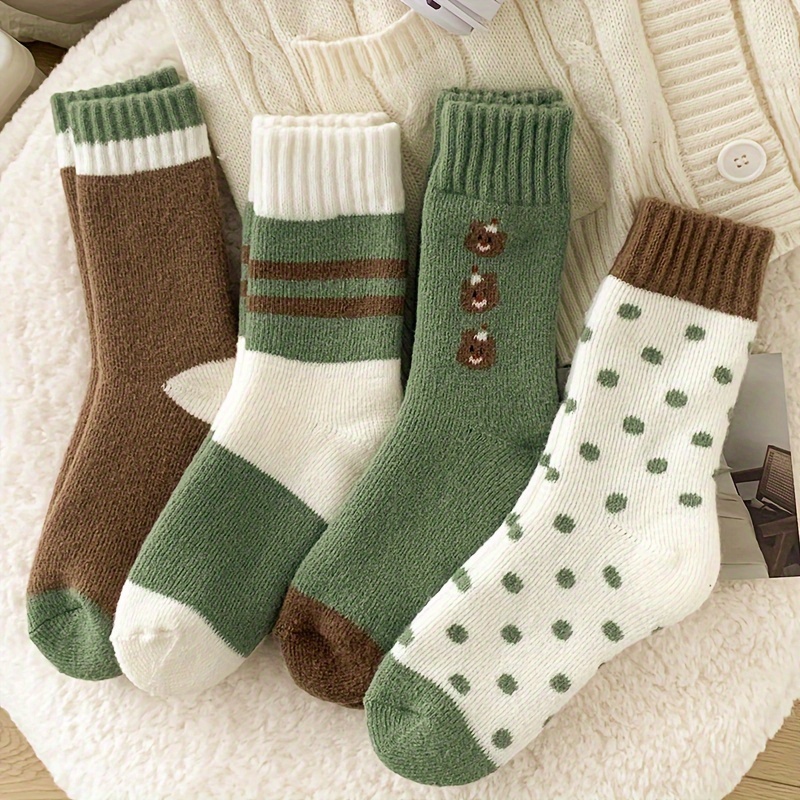 

4pcs Women's Fuzzy , Polyester And , , Dot And Bear , Thickened For Sleeping And Use